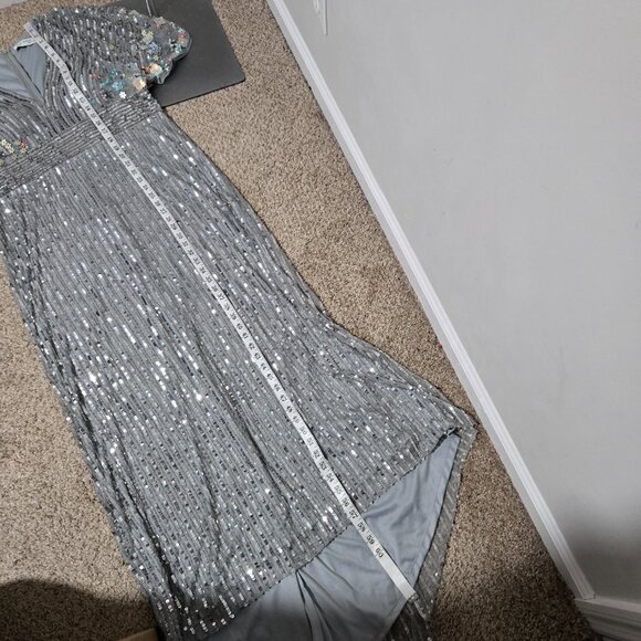 Sz 14 Mac Duggal 5221 Floral Multicolor Sequin Gown with Capelet in Platinum - Picture 12 of 12